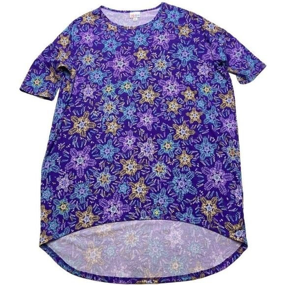 LuLaRoe Irma Purple Green Abstract Star High Low Tunic Top Sz Small NEW - Picture 1 of 6